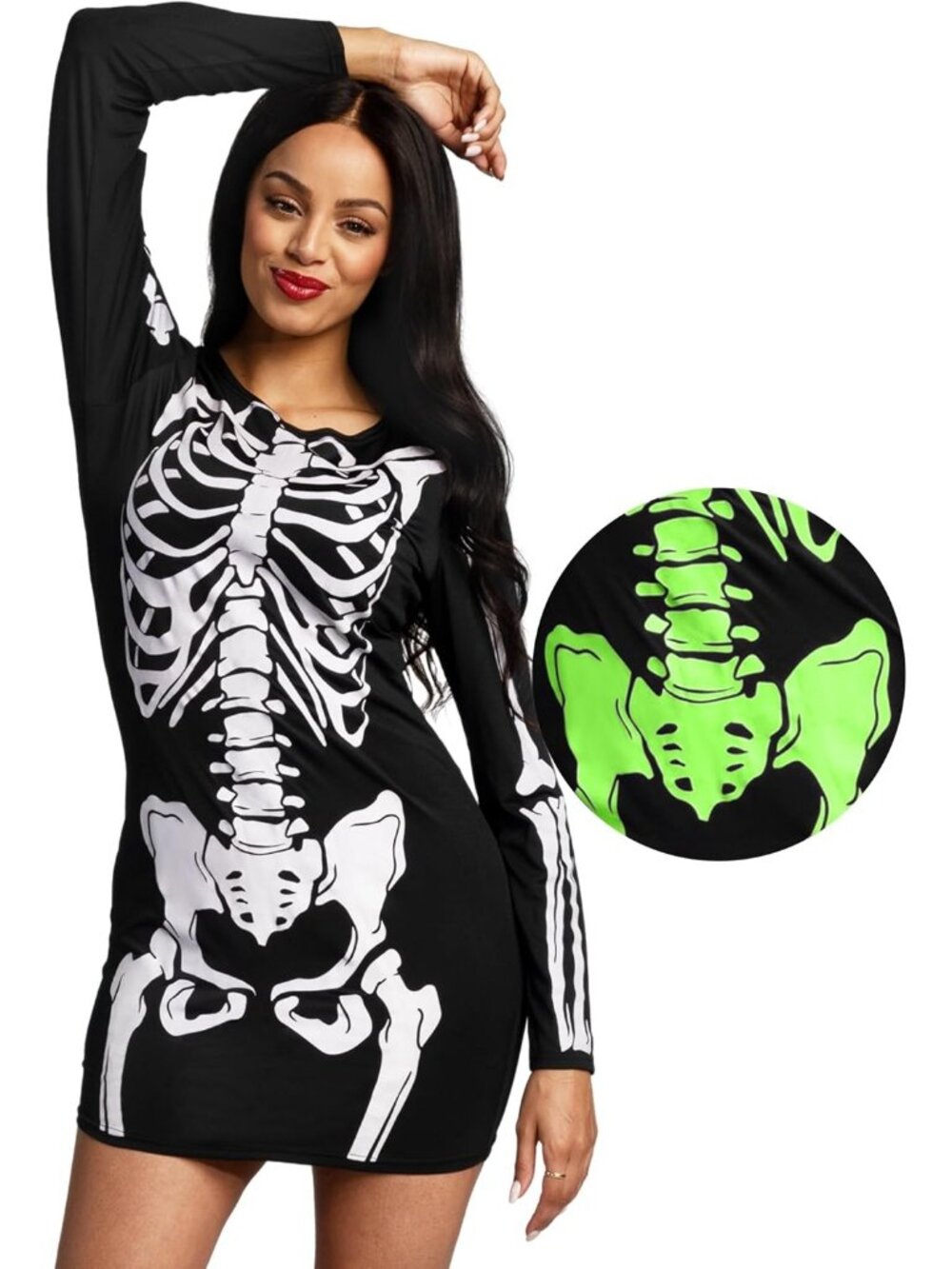 Women's Black Skeleton Dress Glow in Dark Halloween Costume Party Cosplay